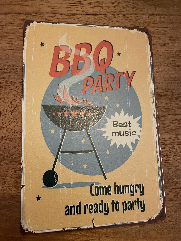 BBQ Party metalen reclamebord / wandbord (Old Look), Www.pand50.nl, Nieuw, Ophalen of Verzenden, Printer 29B Coevorden