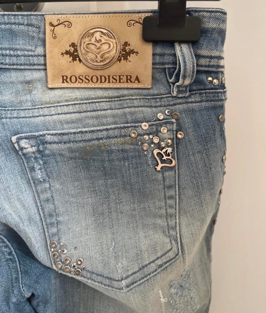 ROSSODISERA Jeans met Swarovski-details, Kleding | Dames, Spijkerbroeken en Jeans, Ophalen of Verzenden, Nieuw, Blauw, W27 (confectie 34) of kleiner