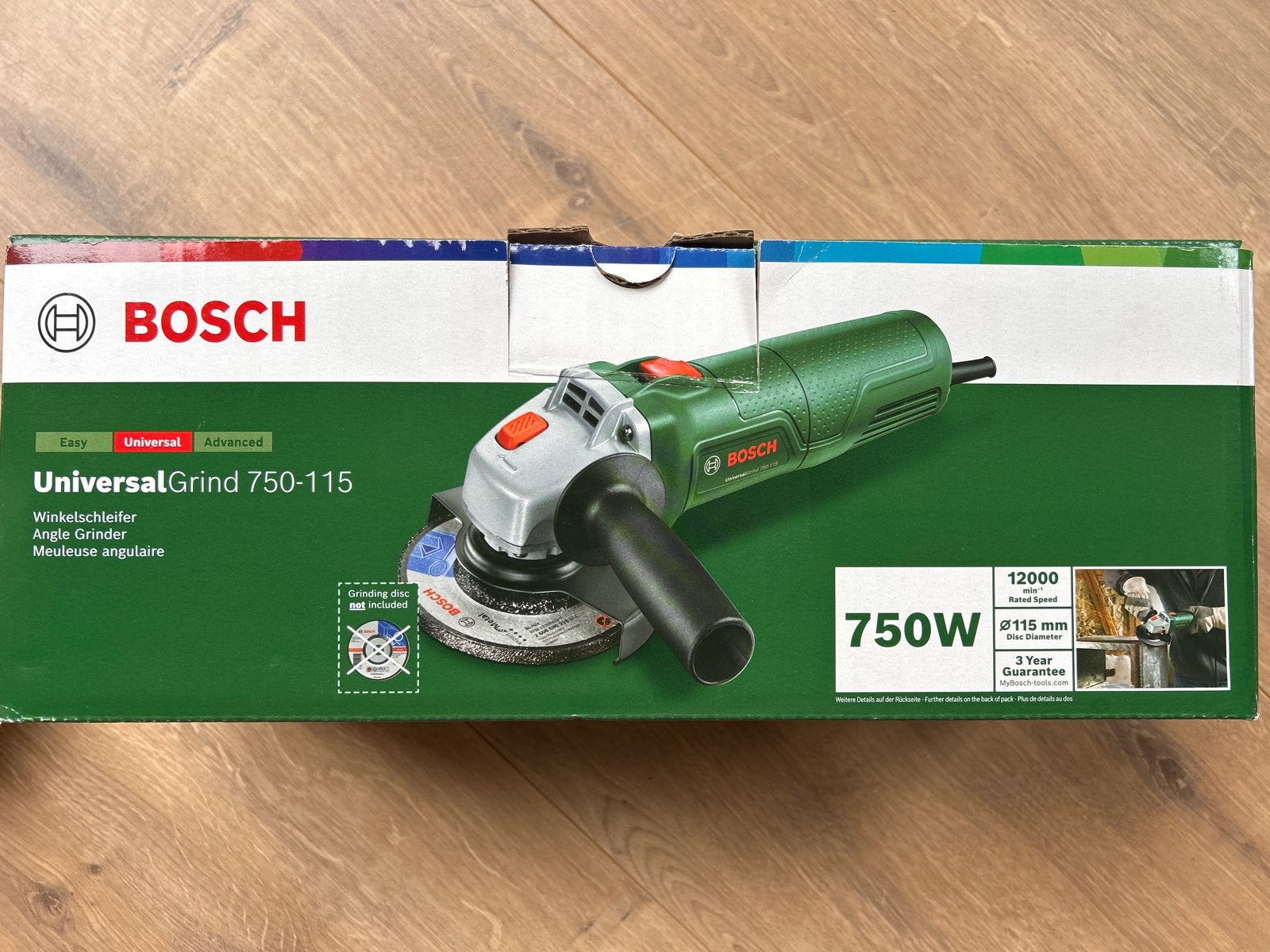 Bosch UniversalGrind 750-115 Haakse Slijpmachine, Doe-het-zelf en Verbouw, Gereedschap | Slijpmachines, Ophalen of Verzenden, Zo goed als nieuw