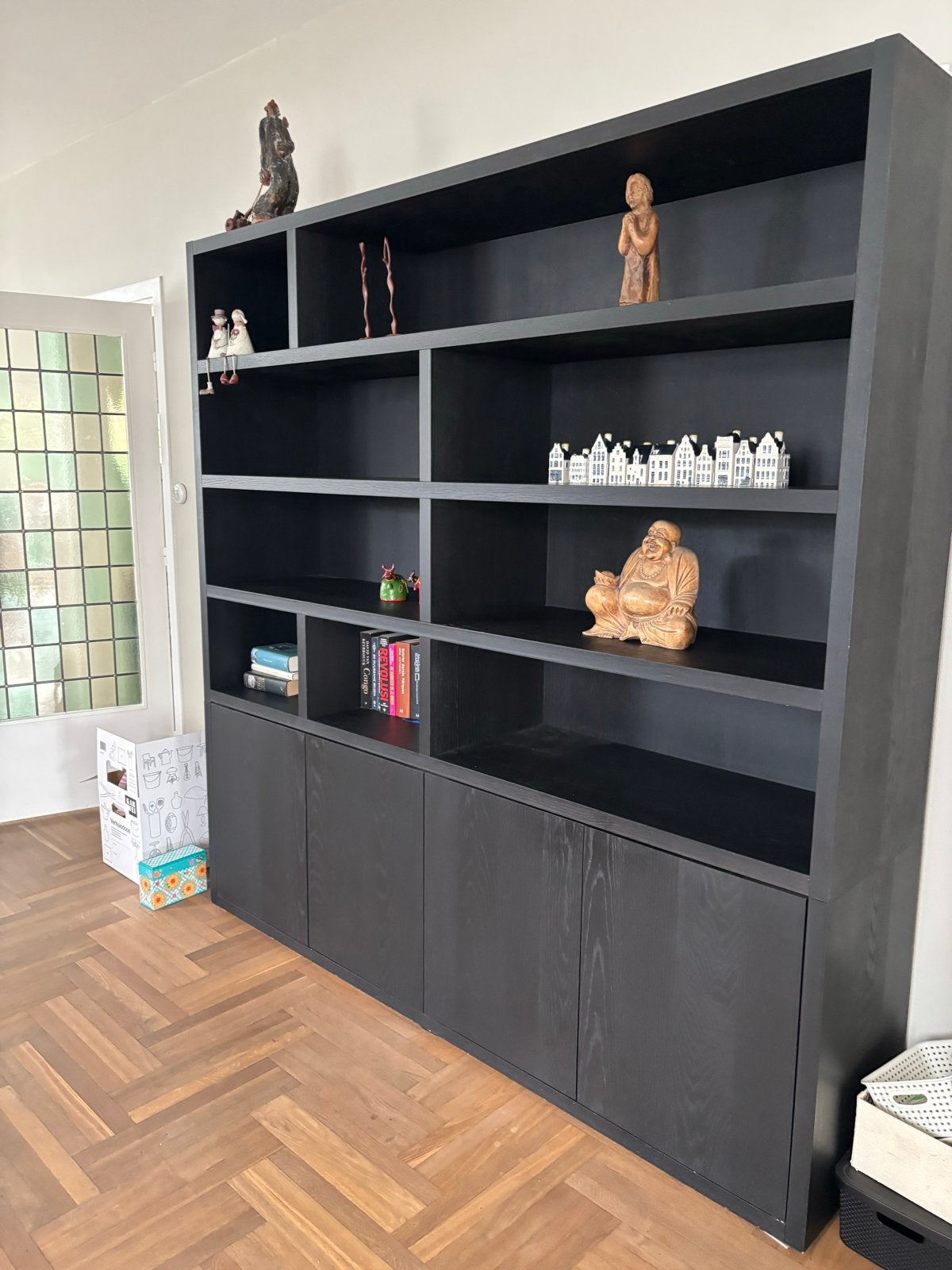 Zwarte Boekenkast met Opbergruimte - Modern Design, Ophalen, 200 cm of meer, 200 cm of meer, 25 tot 50 cm