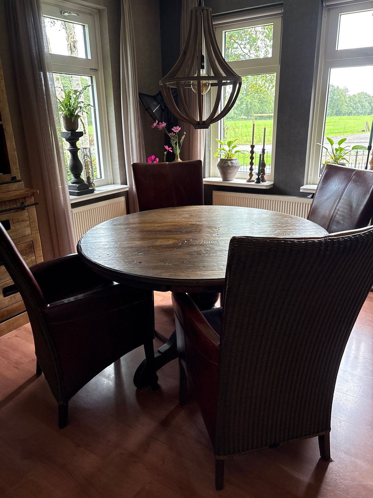 4 Lloyd Loom stoelen, Ophalen, Gebruikt, Bruin, Leer