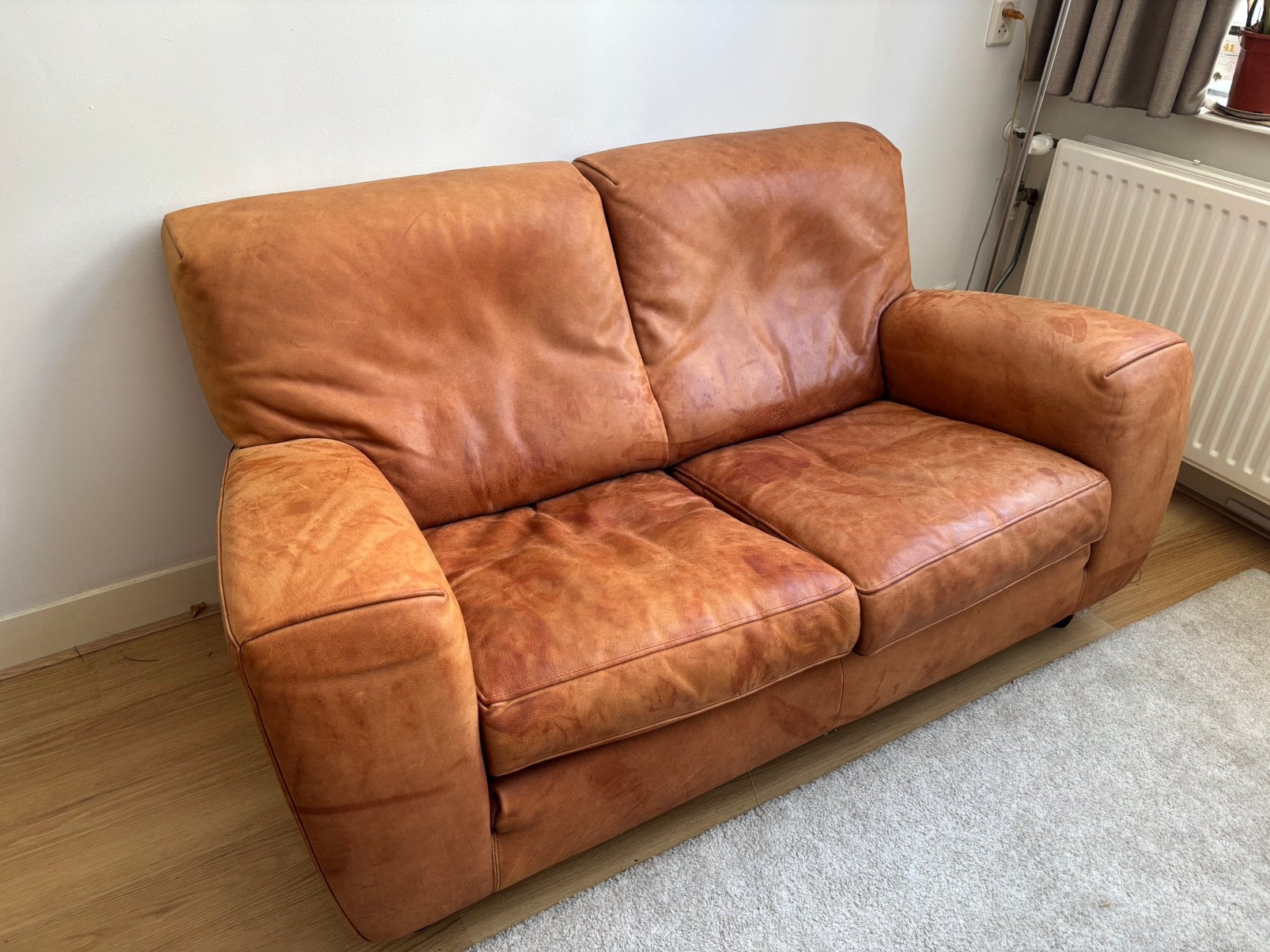 Molinari Italian cognac leather 2,5 seats fatboy sofa, Ophalen, Zo goed als nieuw, 75 tot 100 cm
