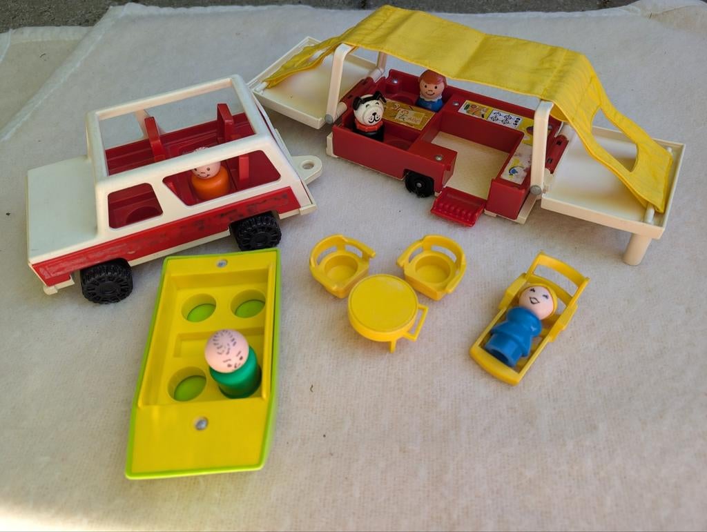Vintage Fisher Price auto met vouwwagen nr 992, Ophalen of Verzenden, Gebruikt, Auto of Voertuig