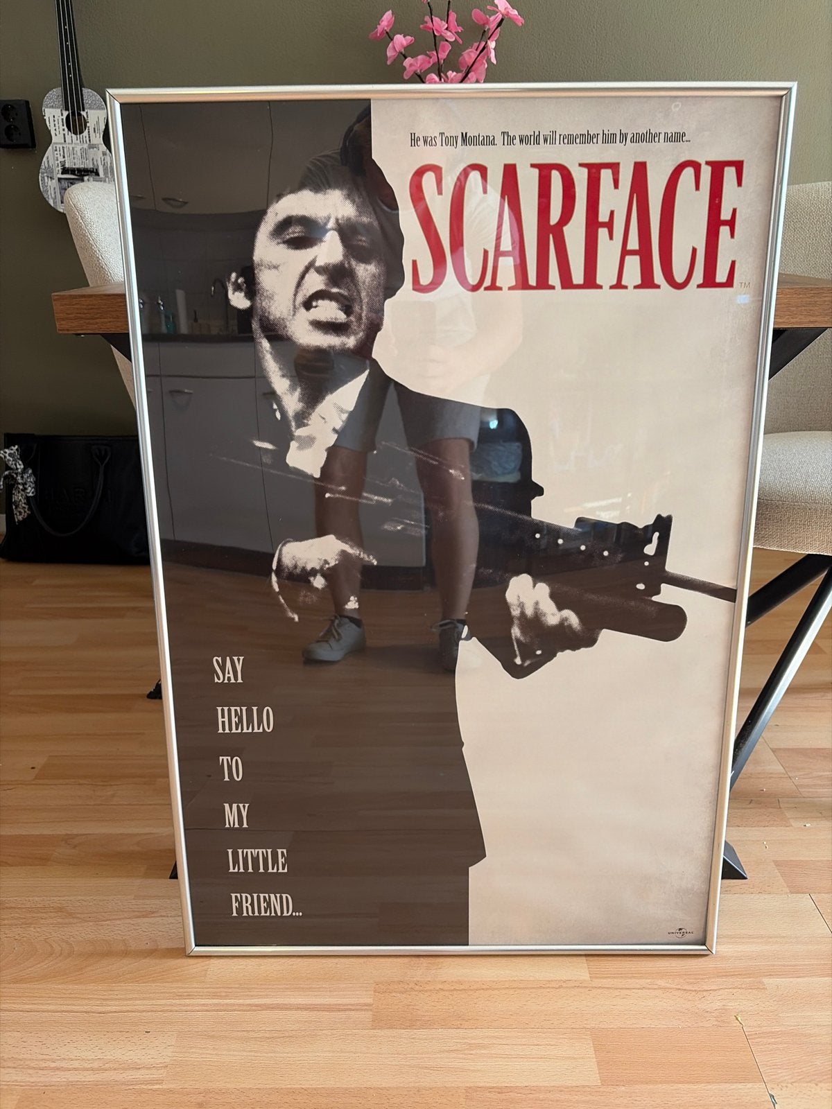 Scarface poster in lijst - Say Hello To My Little Friend, Verzamelen, Posters, Ophalen, Rechthoekig Staand, Met lijst, Zo goed als nieuw