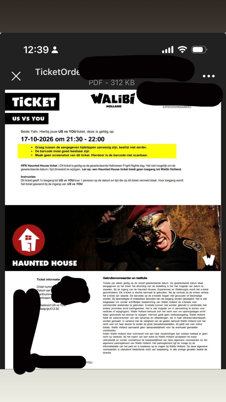 walibi fright night spookhuis ticket, Tickets en Kaartjes, Eén persoon, Ticket of Toegangskaart