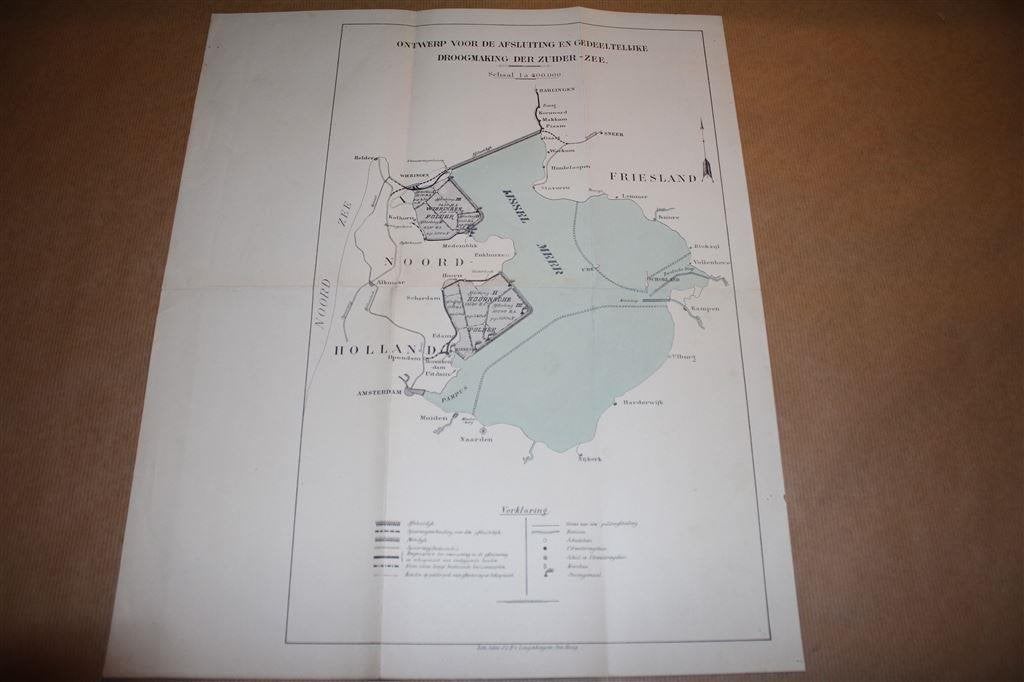 Oude kaart - Ontwerp Afsluitling Zuiderzee - Circa 1910 !!, Gelezen, Ophalen of Verzenden, Landkaart, 1800 tot 2000
