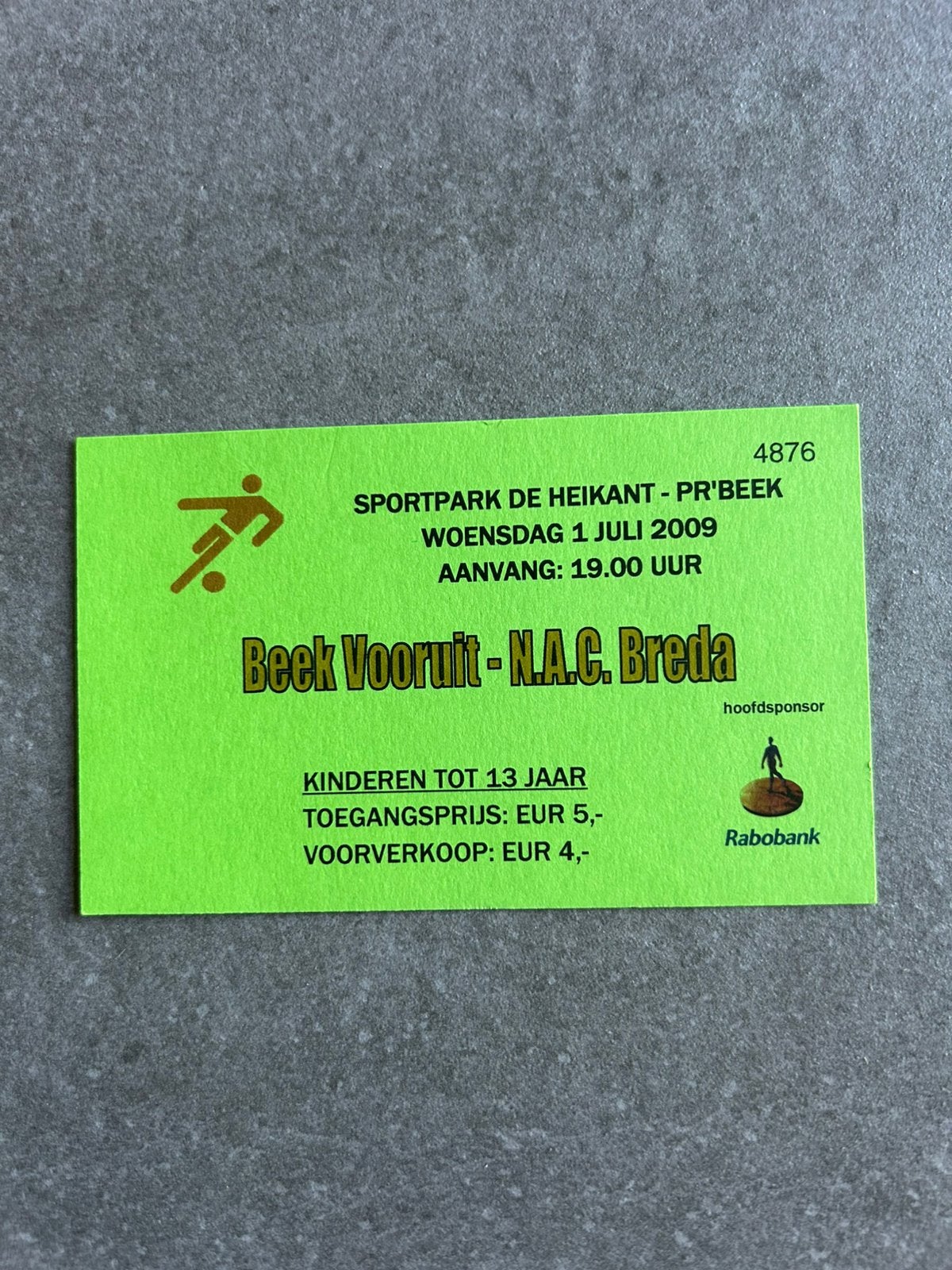 Beek- Vooruit - NAC ticket, Verzamelen, Sportartikelen en Voetbal, Ophalen of Verzenden, NAC Breda, Overige typen