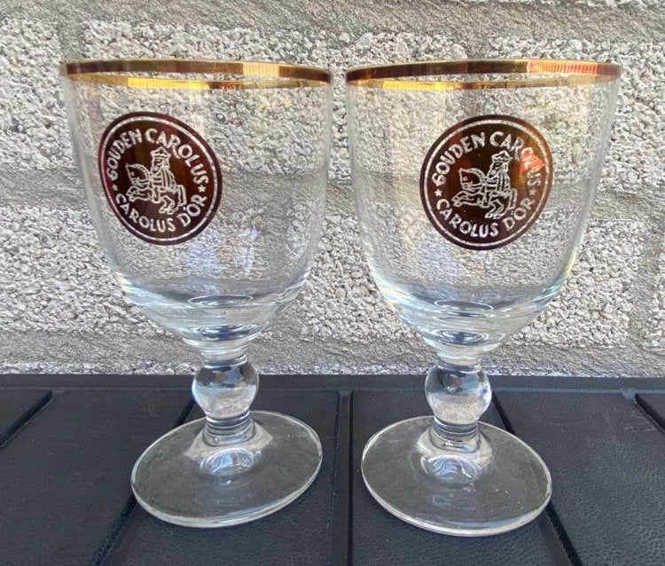 2 Gouden Carolus / Carolus d’Or bierglazen. Hoogte 15 cm., Ophalen of Verzenden, Zo goed als nieuw, Glas of Glazen, Overige merken