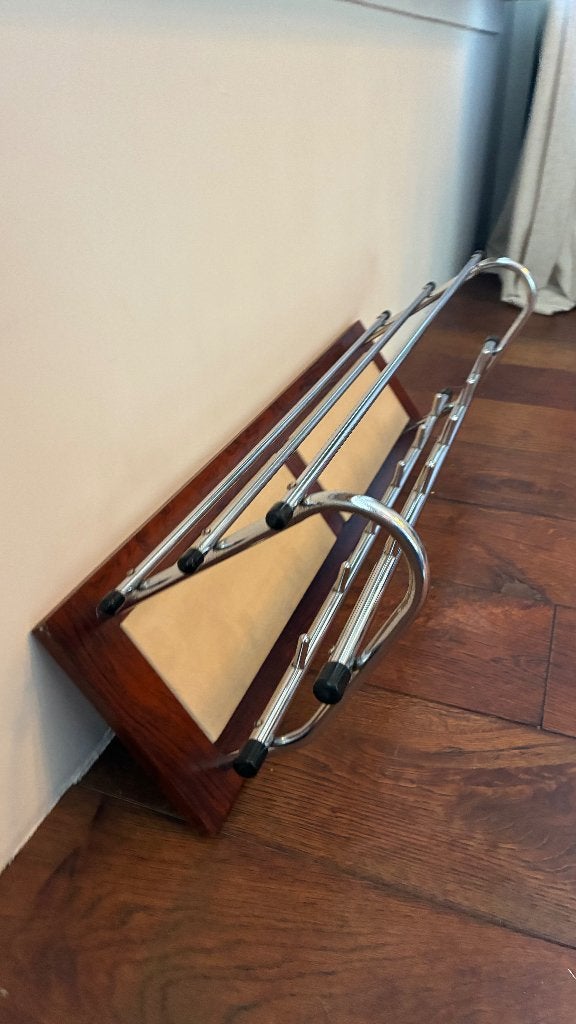 Vintage wandkapstok jaren 60 - palissander & crème skai, Wandkapstok, Gebruikt, Ophalen of Verzenden, Minder dan 100 cm