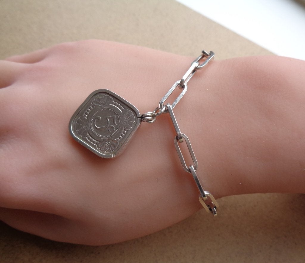 zilveren armband met munt hanger [250], Verzenden, Zo goed als nieuw, Zilver, Zilver