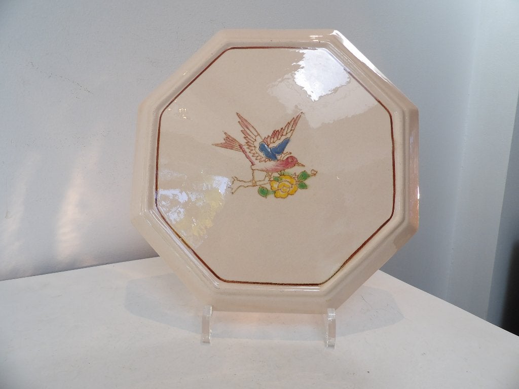 Gave onderzetter Longwy met vogel en bloem, 25x25x4cm, Ophalen of Verzenden