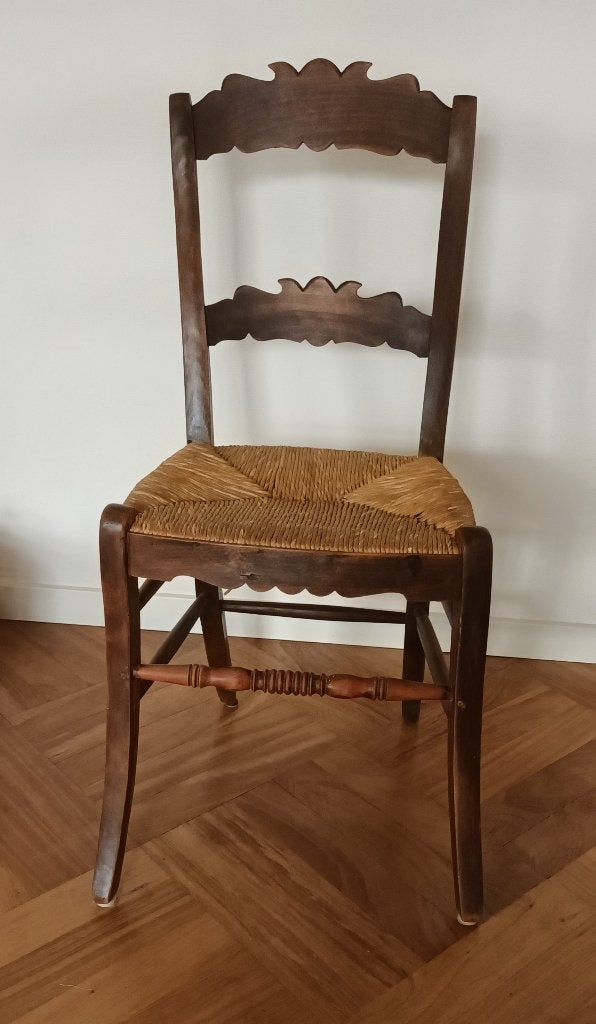 5 vintage stoelen met rieten zitting, Huis en Inrichting, Stoelen, Ophalen, Gebruikt, Bruin, Vintage