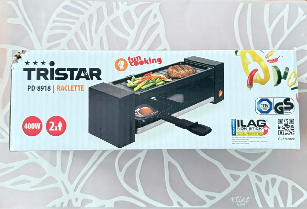 Tristar Raclette gourmetstel 2 personen 400W PD-8918 nieuw, Ophalen of Verzenden, Nieuw, Minder dan 4 personen