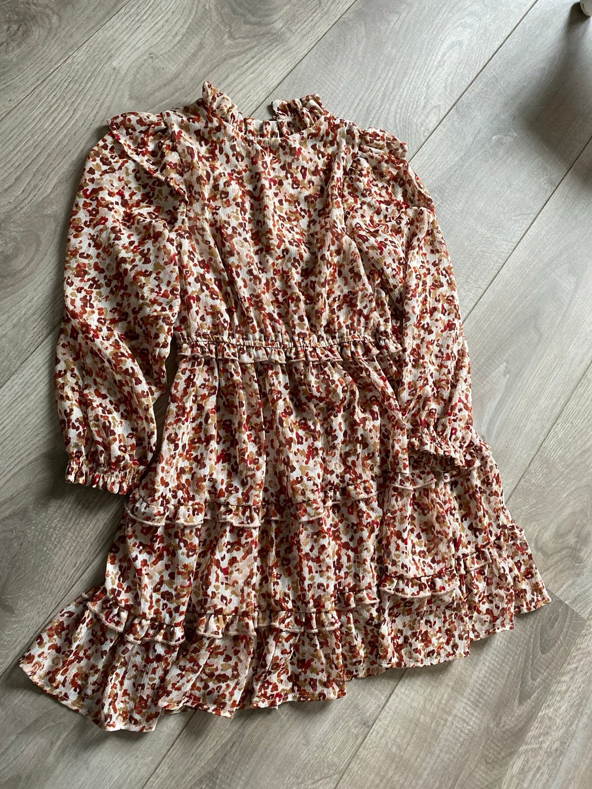 Herfst/winter jurk mt 122 met ruches, Kleding | Dames, Ophalen, Meerkleurig, Zo goed als nieuw, Maat 34 (XS) of kleiner
