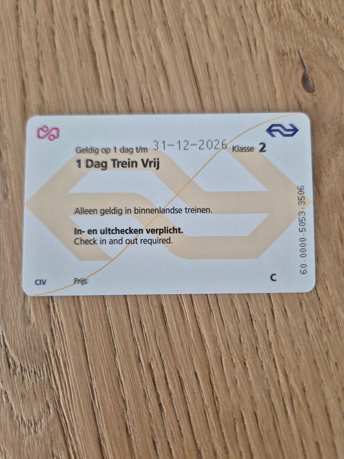 Dagkaart 1 Dag Trein Vrij, Tickets en Kaartjes, Eén persoon, Trein, Algemeen kaartje