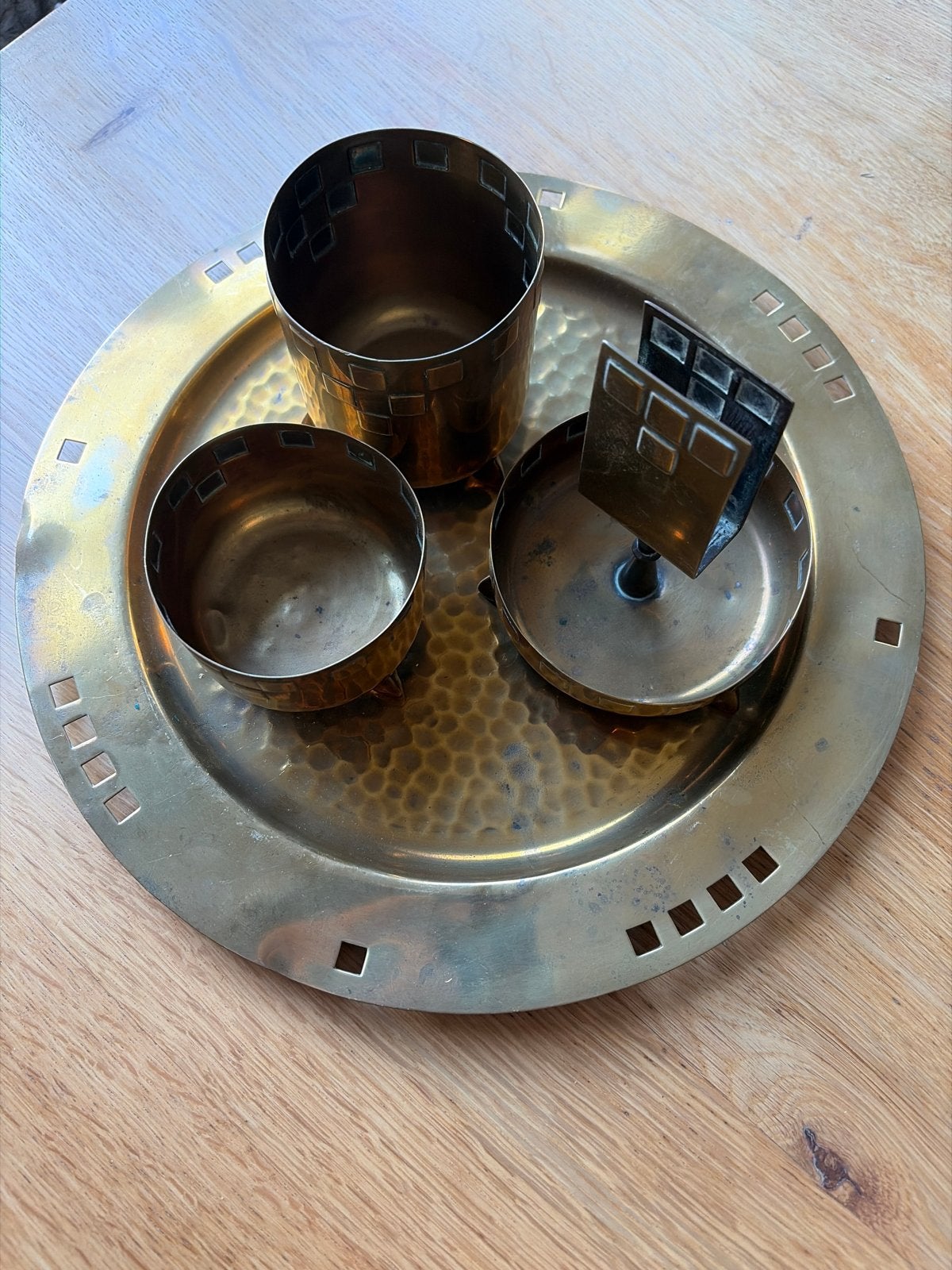 Vintage Koperen Dienblad met Potjes - Art Deco Stijl, Ophalen of Verzenden, Koper
