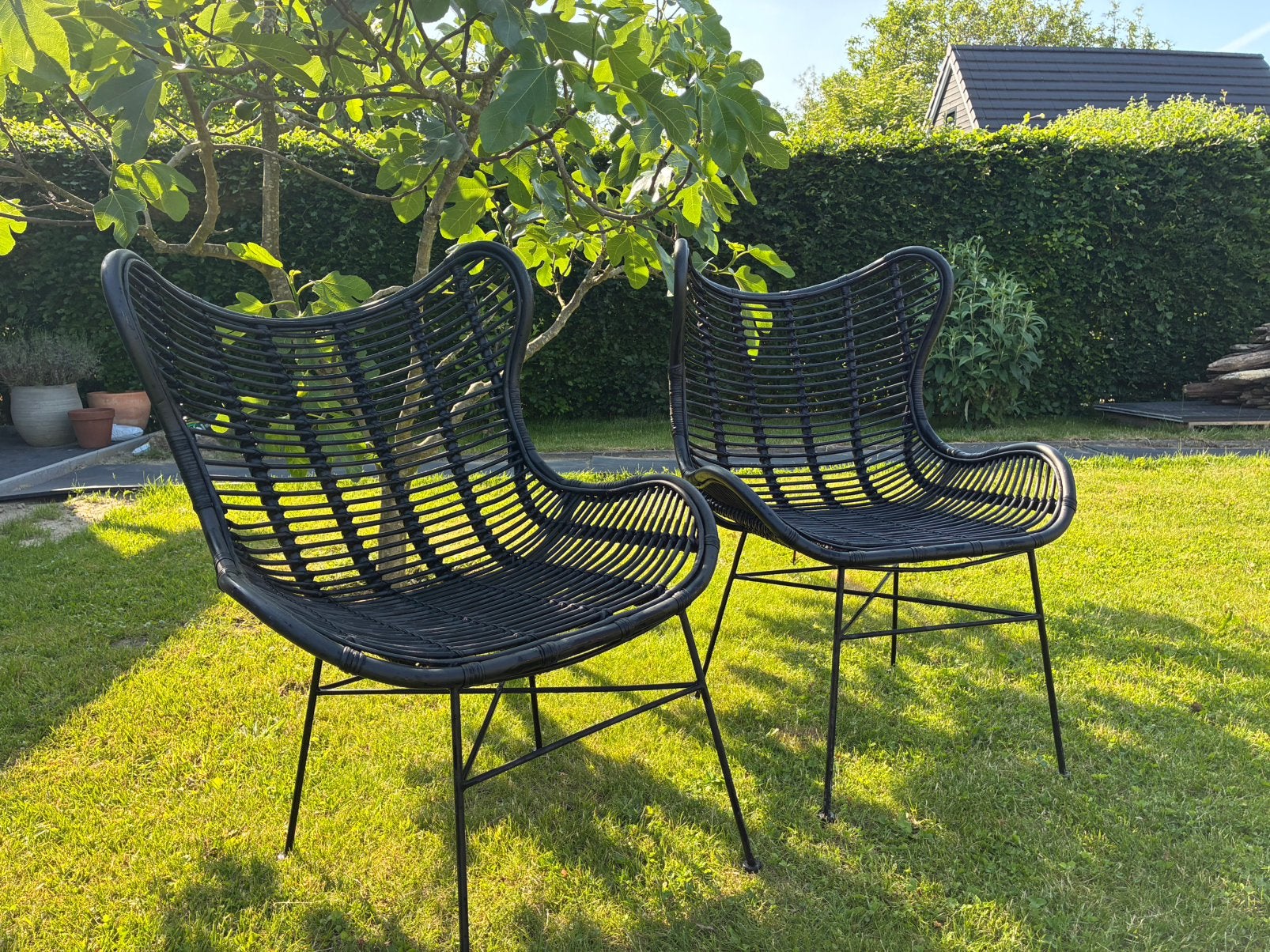 Zwarte rieten stoelen, zo goed als nieuw!, Ophalen, Zo goed als nieuw, Rotan