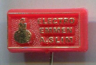 A. Slim Electro Emmen goud op rood plastic speldje ( L_111 ), Verzenden, Nieuw, Merk, Speldje of Pin