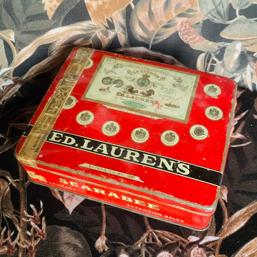 Vintage Blik Blikken Trommel sigaretten Ed. Laurens Scarabee, Ophalen of Verzenden, Gebruikt, Tabaksdoos of Verpakking