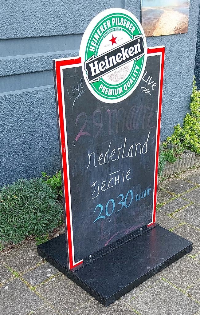 Heineken stoepbord, dubbelzijdig krijtbord of reclamebord, Ophalen, Gebruikt, Reclamebord, Plaat of Schild, Heineken