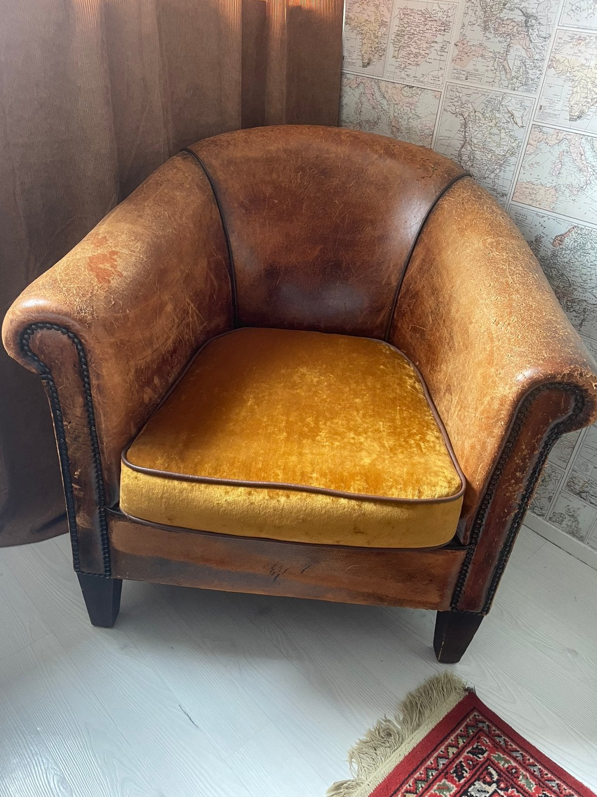Leren stoel, Huis en Inrichting, Fauteuils, Ophalen, Gebruikt, Landelijk, 50 tot 75 cm