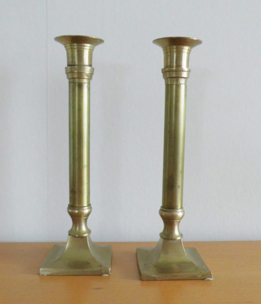 Vintage messing kandelaars, twee, Ophalen of Verzenden, Koper of Brons