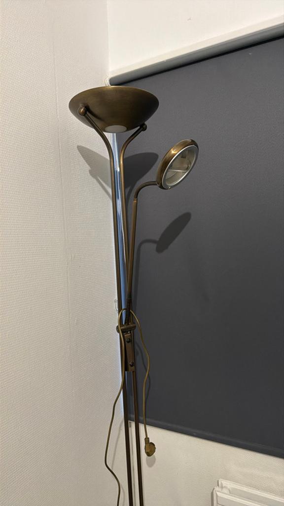 Vintage bronzen vloerlamp met leeslamp, Ophalen, Gebruikt, Metaal, 150 tot 200 cm