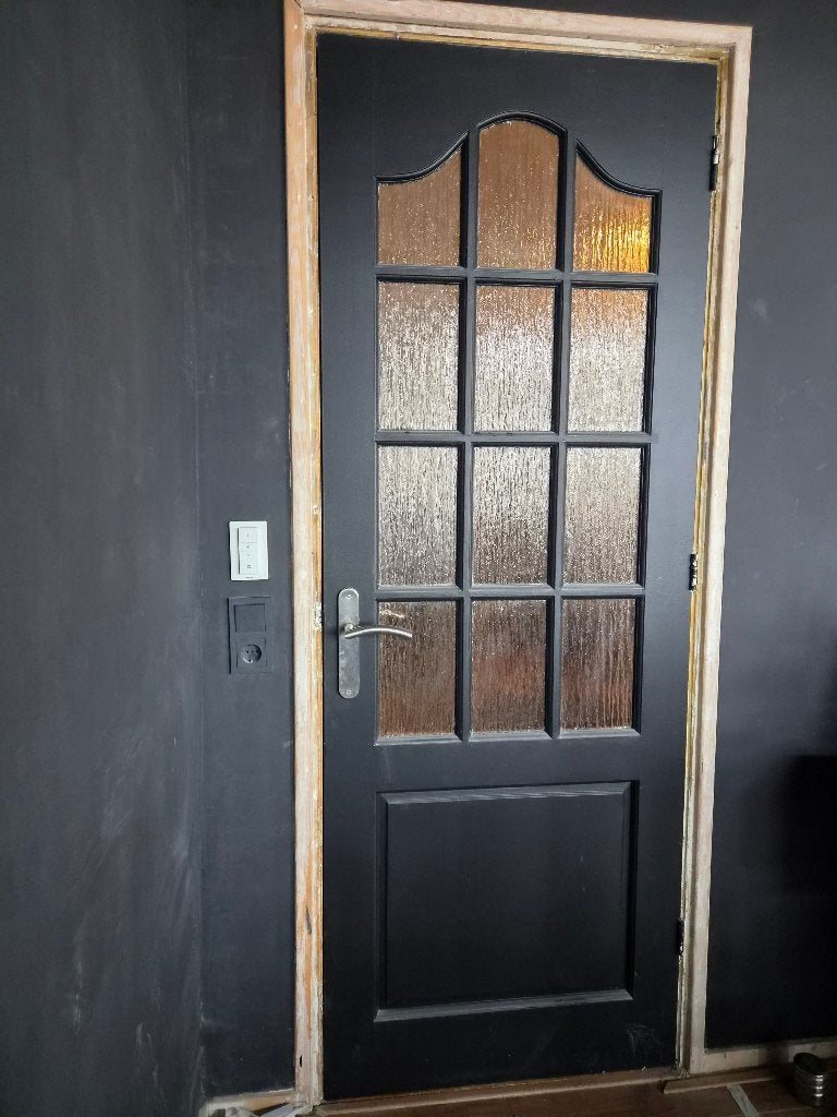 Zwarte binnendeur met glas, zonder klink, Doe-het-zelf en Verbouw, Ophalen, Gebruikt, 80 tot 100 cm, Binnendeur