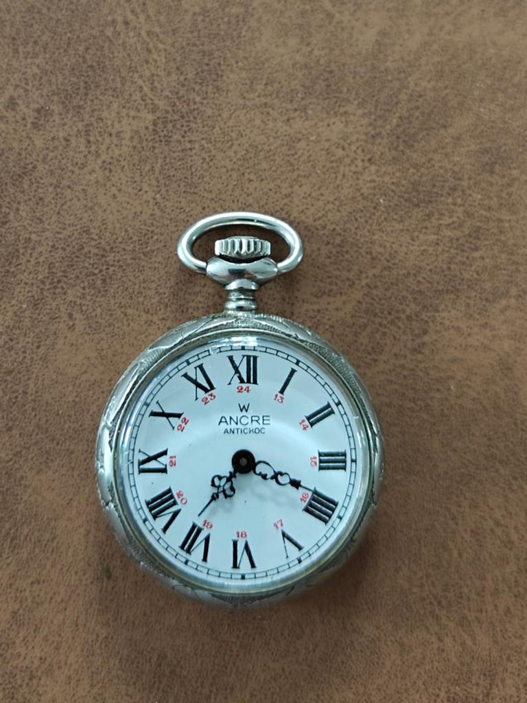 Vintage Zilveren Hanger Horloge W Ancre – Werkend!, Sieraden, Tassen en Uiterlijk, Zakhorloge, 1930 tot 1960, Met ketting, Zilver
