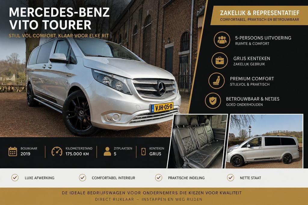 Mercedes-Benz Vito, leder, 200pk, trekhaak, touchscreen,5 p, 136 pk, 4 cilinders, 2000 kg, Diesel