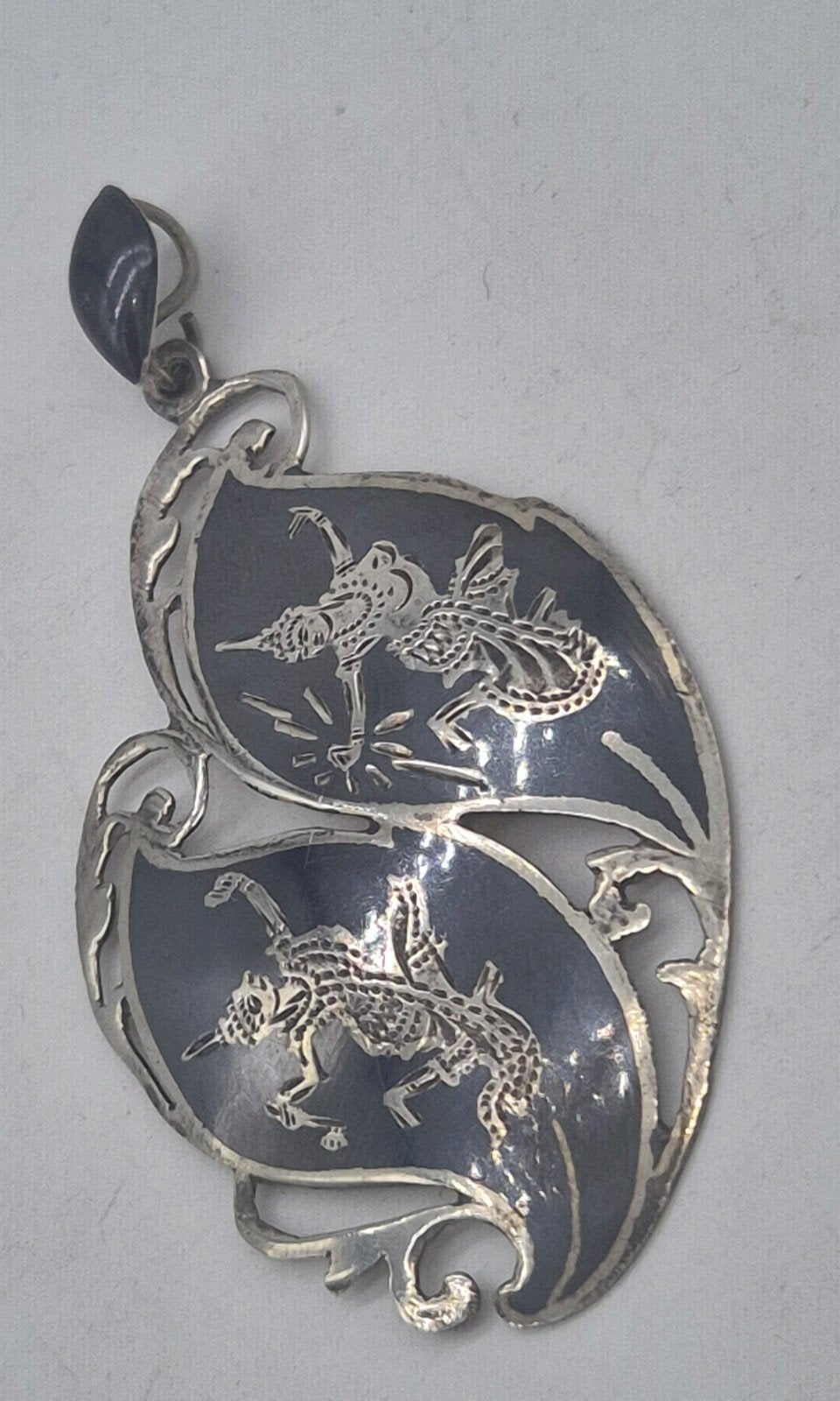 Zilveren Niello Siam Sterling Broche/Hanger, 4 tot 7 cm, Gebruikt, Verzenden, Zilver