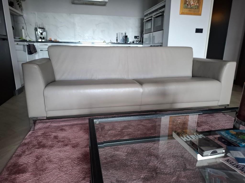 Montel leren bank, kleur taupe, als nieuw., Ophalen, Driepersoons, Zo goed als nieuw, Modern