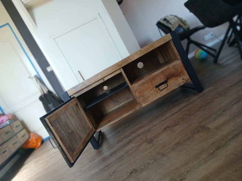 Tv-meubel mangohout met lade en deurtje, Ophalen