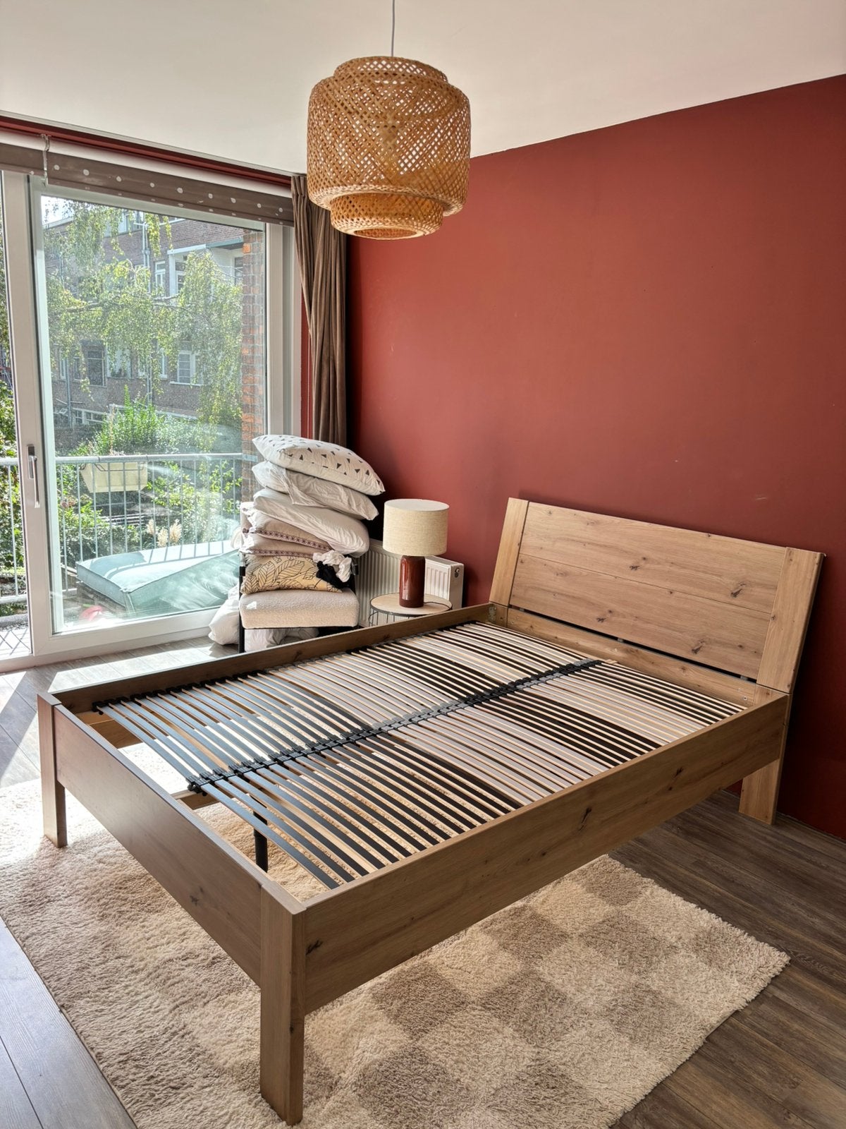 Houten bedframe 140x200, Ophalen, Bruin, Tweepersoons, 140 cm