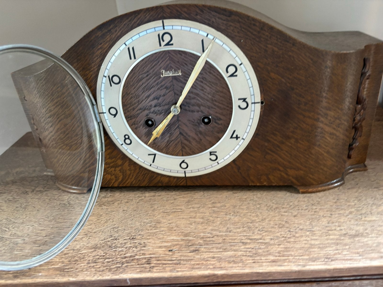 Antieke Junghans Schouwklok - Prachtig Houten Design, Antiek en Kunst, Antiek | Klokken, Ophalen of Verzenden