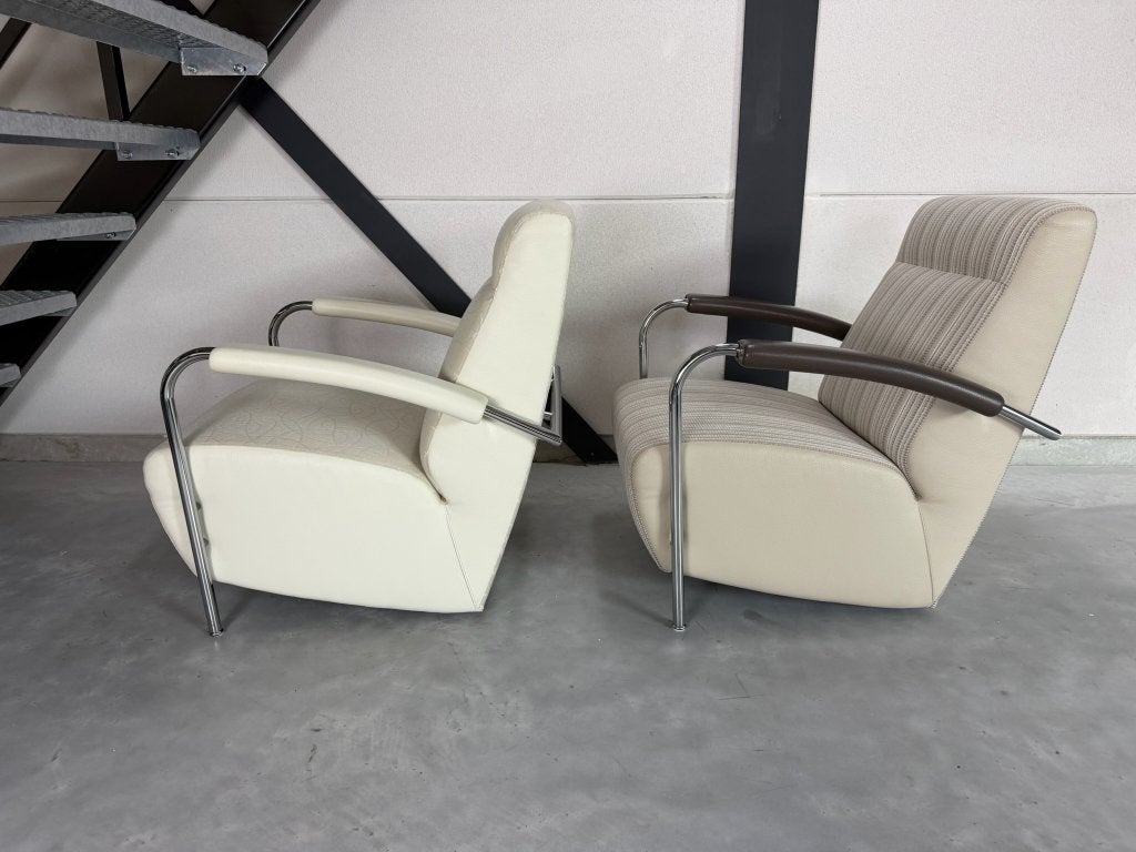 Leolux Scylla fauteuils met hocker - stof en leer, Ophalen, Nieuw, 75 tot 100 cm, Gelderland Harvink Pode Jori Montis