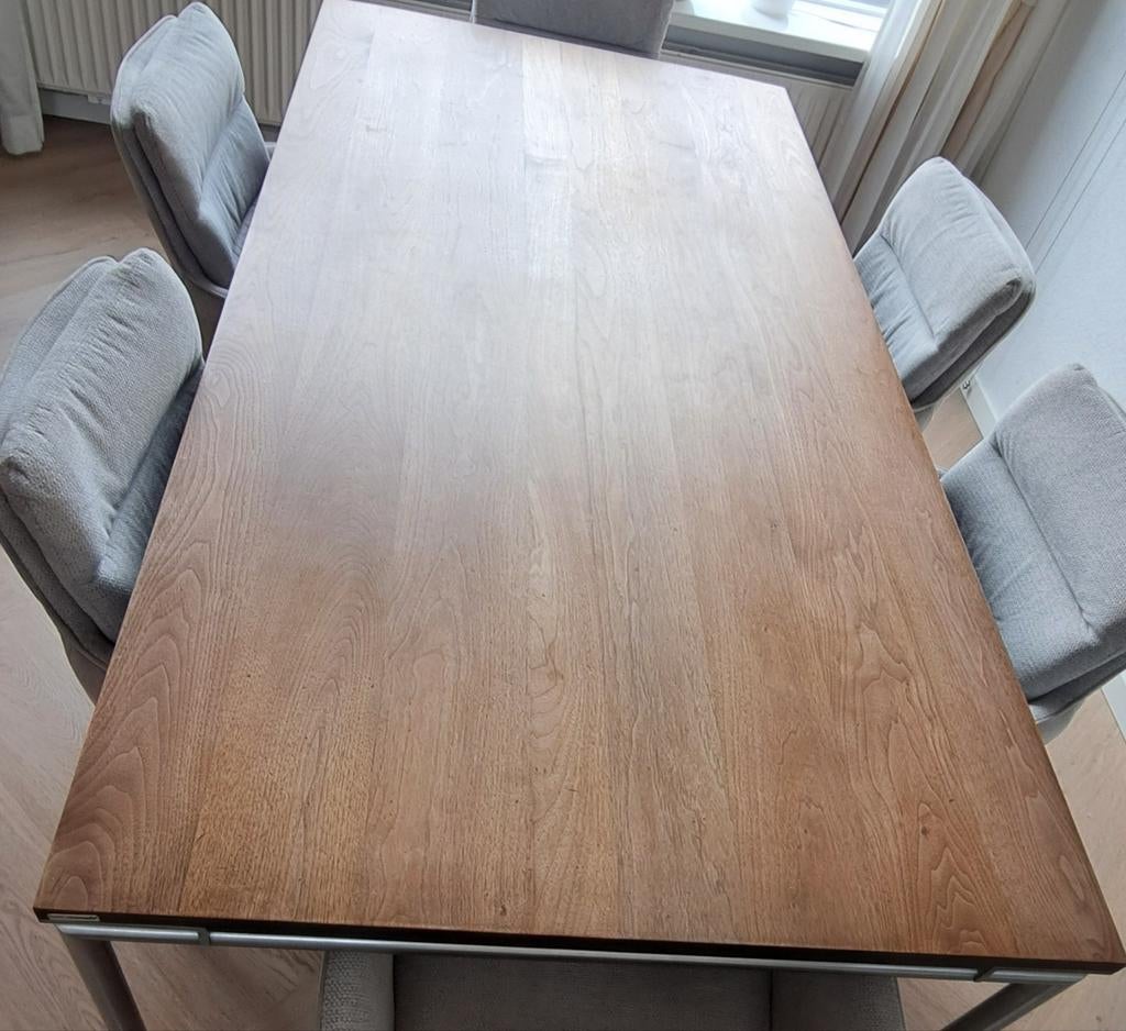 Bert Plantagie Hook eettafel 200x100 cm notenhout, Gebruikt, 200 cm of meer, 50 tot 100 cm, Vijf personen of meer