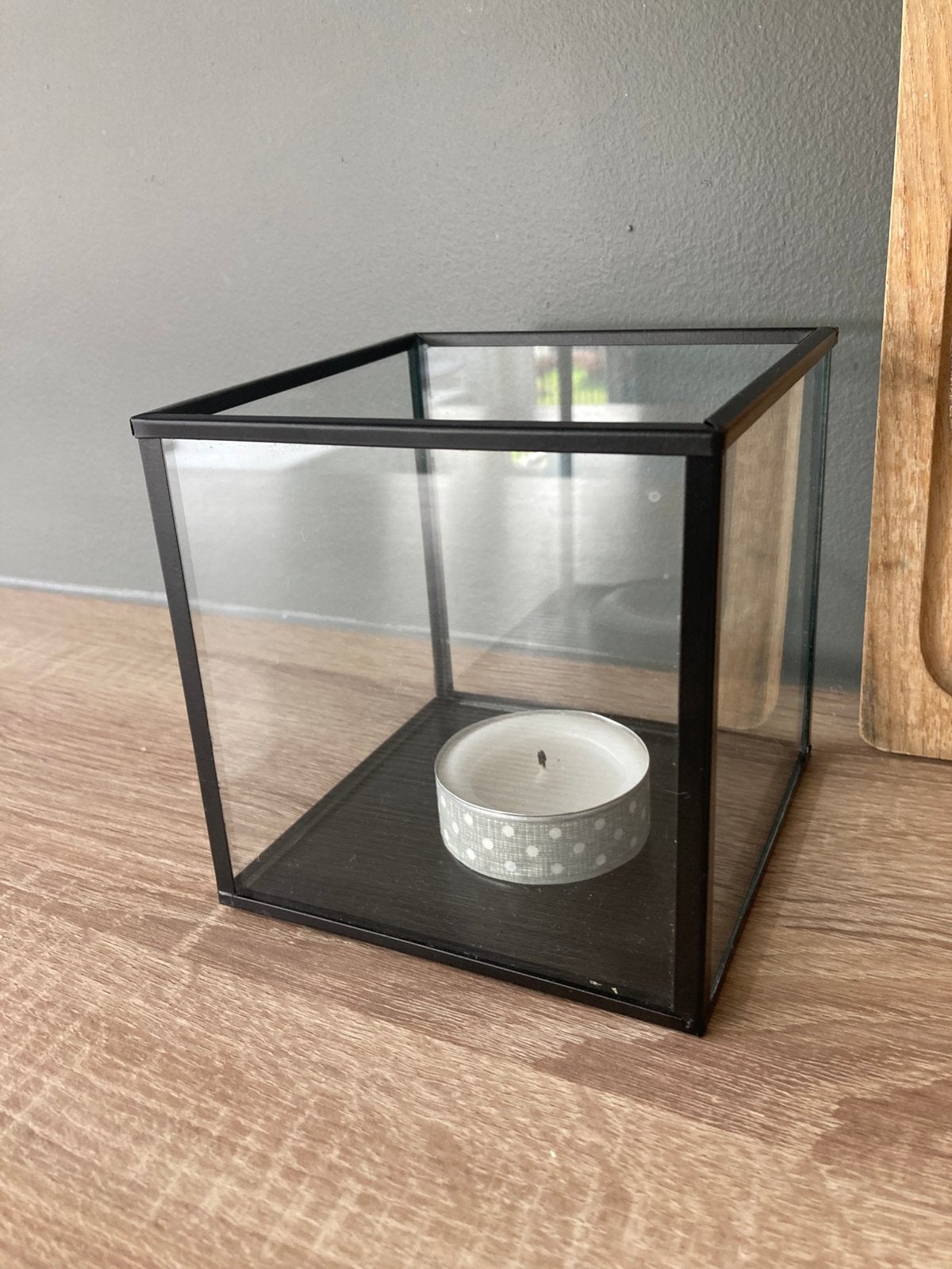 Zwart glazen windlicht kubus, Ophalen, Overige materialen, Gebruikt, Zwart