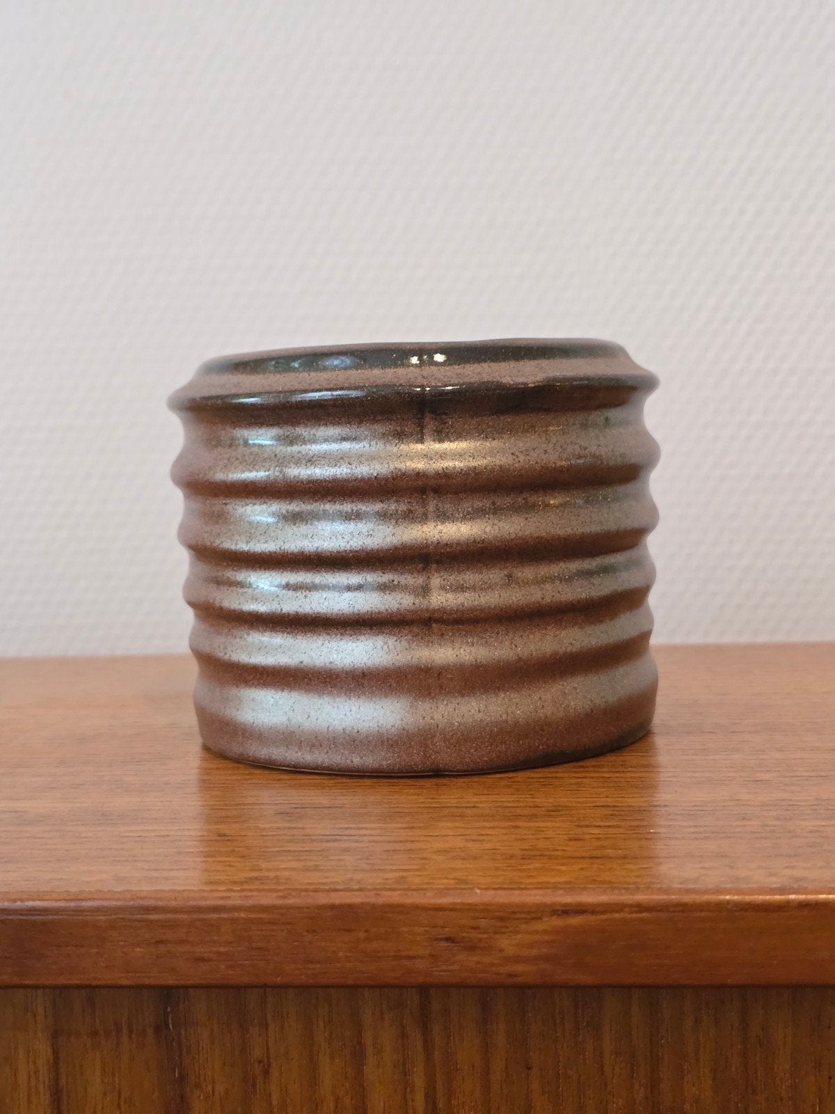 Vintage Metallic Ribbel Bloempot Bruin Brons Jaren 70 80, Ophalen of Verzenden