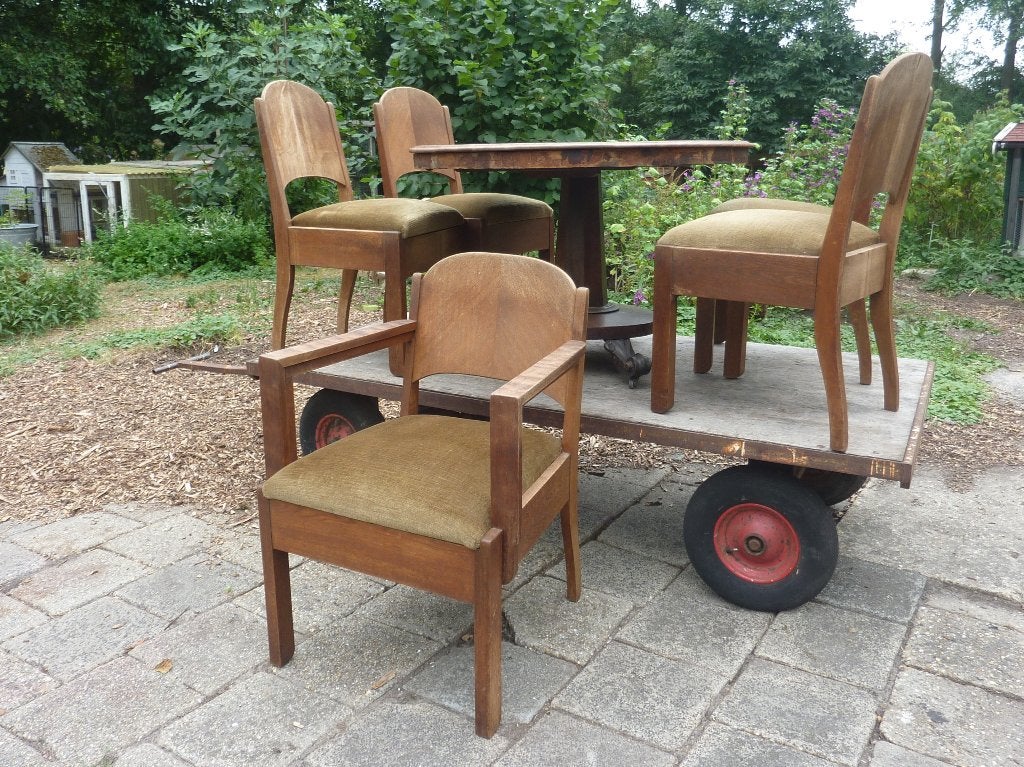 Antieke eettafel, stoelen en fauteuil, Ophalen