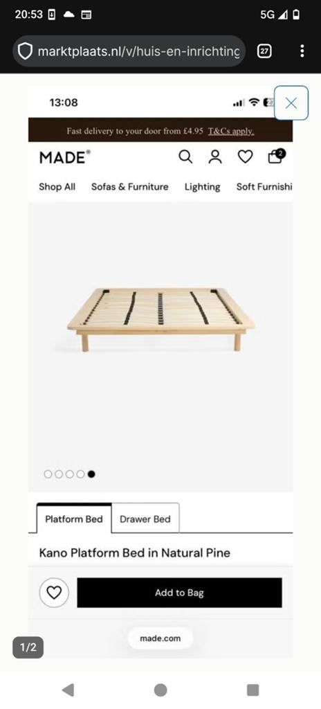 MADE platformbed 200x140 cm, Ophalen, Eenpersoons, Hout