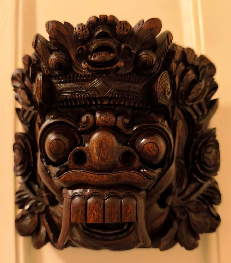 Prachtig Balinees Barong Masker – Handgesneden Hout, Ophalen of Verzenden