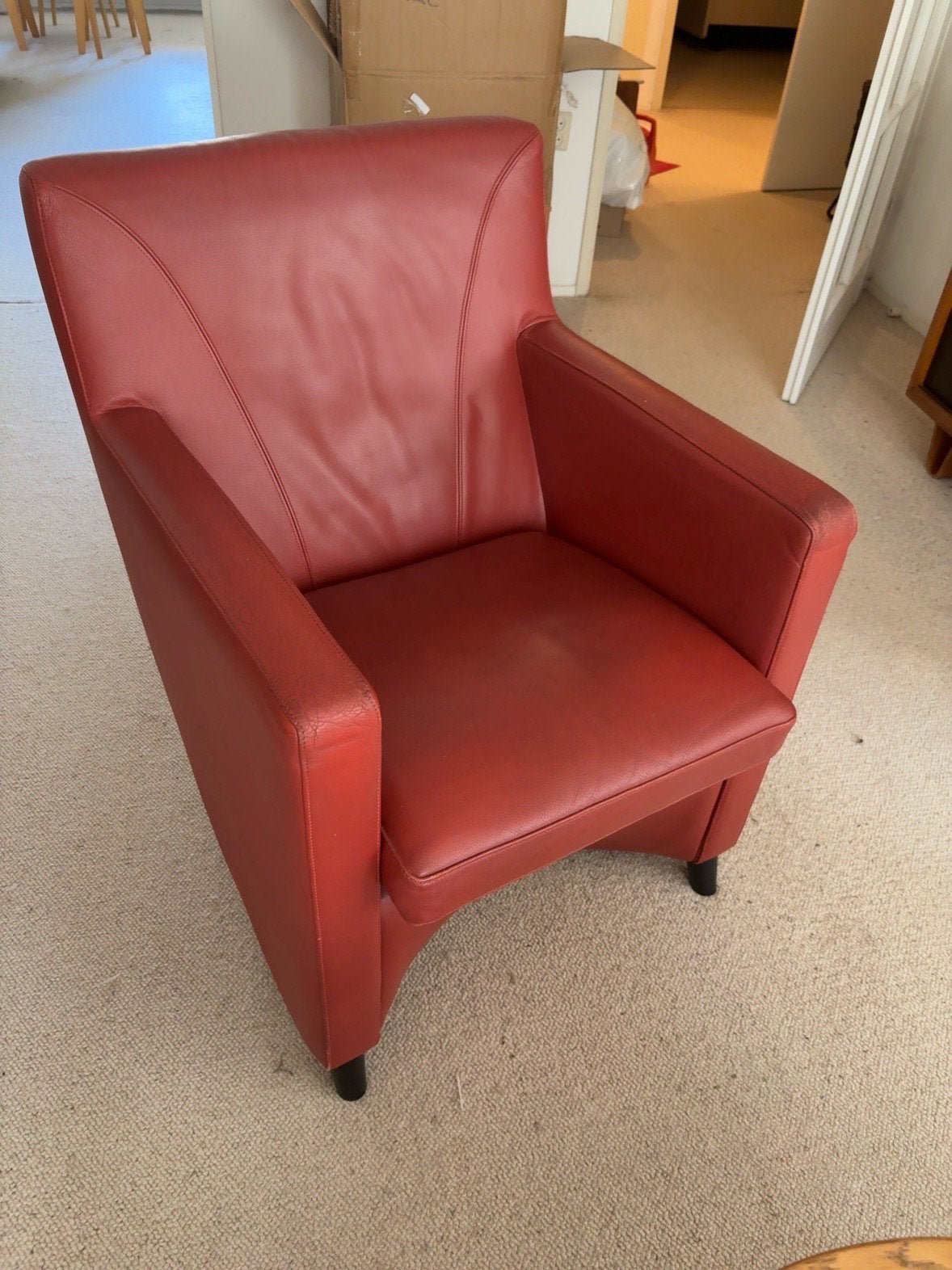 Originele Leolux Dolcinea design fauteuil - rood leder, Ophalen, Kunststof, 75 tot 100 cm, Zo goed als nieuw