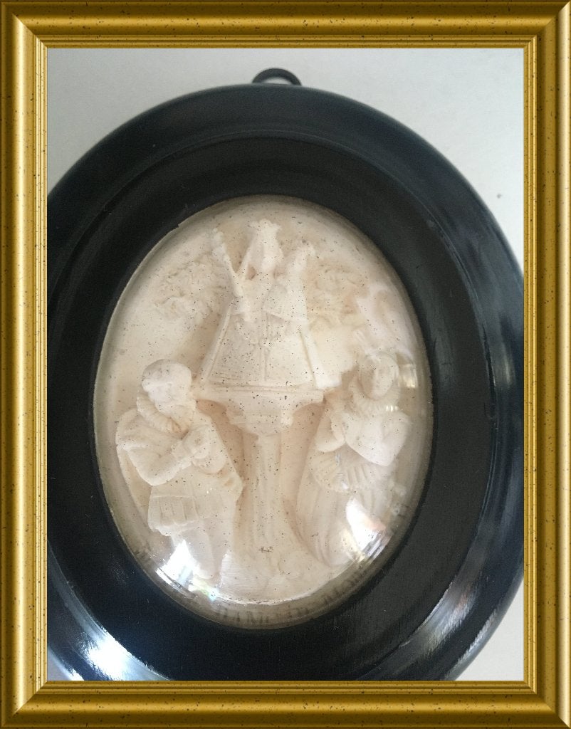 Antiek houten ovaal zwart lijstje: meerschuim, Maria, Antiek en Kunst, Ophalen of Verzenden
