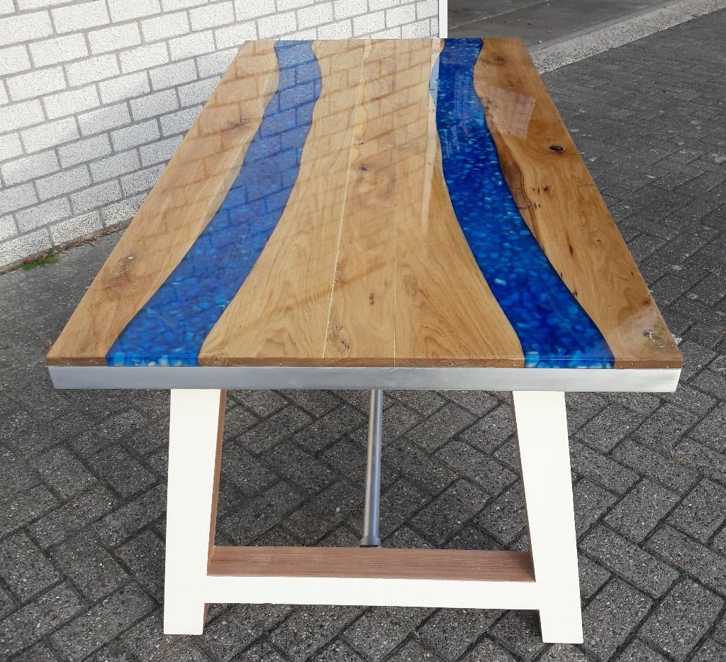Unieke epoxy riviertafel, Ophalen, Gebruikt, 50 tot 100 cm, 150 tot 200 cm