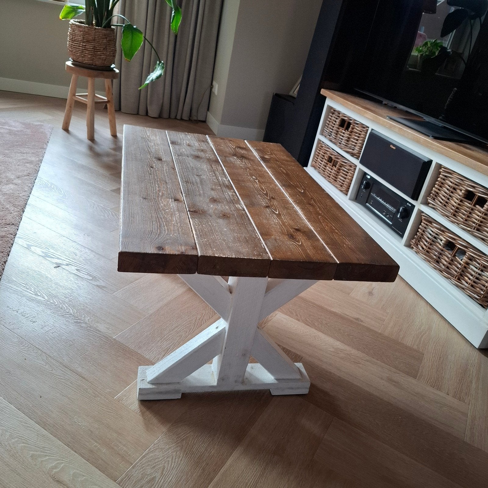 Houten salontafel, Ophalen, Gebruikt, 50 tot 100 cm, Landelijk, Rustiek