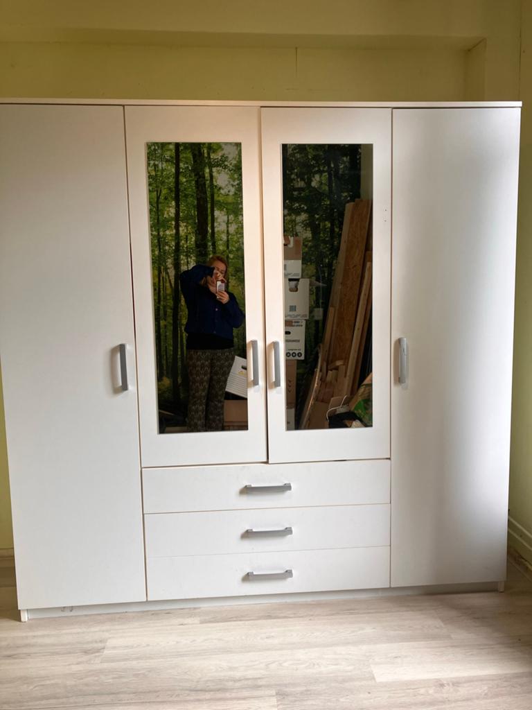 Grote dubbele kledingkast 200x200x58 cm met lades en planken, Huis en Inrichting, Kasten | Kledingkasten, Ophalen, Gebruikt, 200 cm of meer