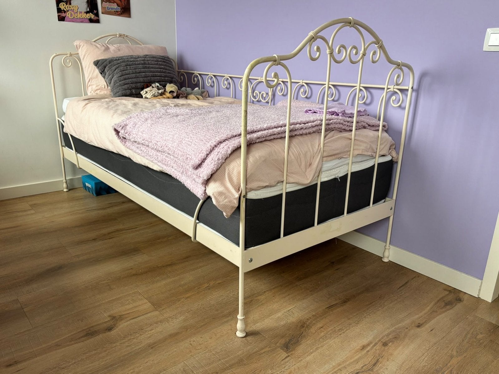 Eenpersoons metalen bedframe - Crème/Wit, Ophalen, Gebruikt, 90 cm, Eenpersoons