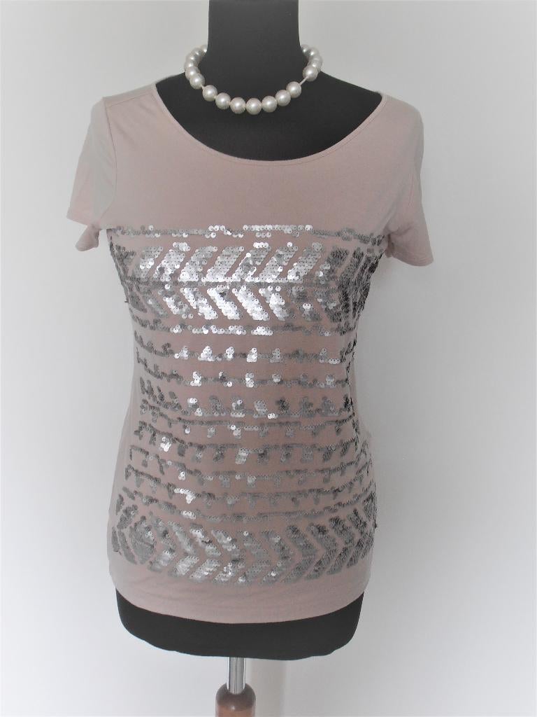Claudia Straeter - prachtige roze met zilver shirt top - 36, Verzenden, Zo goed als nieuw, Korte mouw, Claudia Sträter