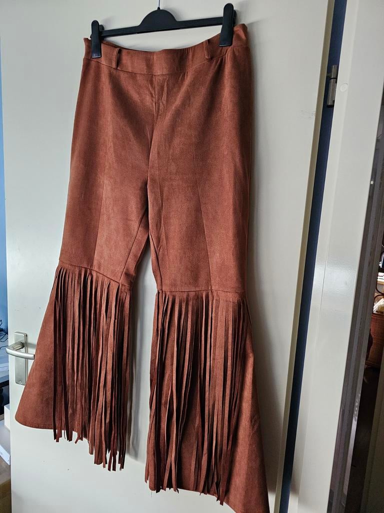 Nieuw!! Suedelook FRANJE Flared broek XL inclverzenden €37,-, Verzenden, Zwart, Maat 46/48 (XL) of groter, Nieuw